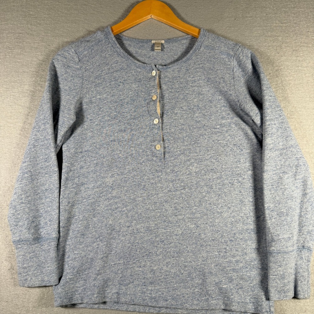 J.Crew Womens Blue Heathered Cotton Long Sleeve Henley Top 04693 Size M